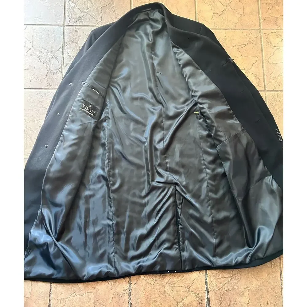 Bill Blass Black Label Overcoat 44R Black Cashmere Blend Wool Coat - Picture 7 of 9